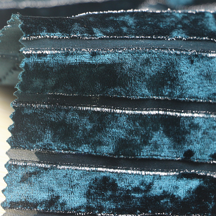 Crush Velvet Fabric 85 Polyester  10 Silver Yarn 5 Spandex Knit Weft Korea Jacquard Stripe Burn out Crush Velour Velvet Fabric