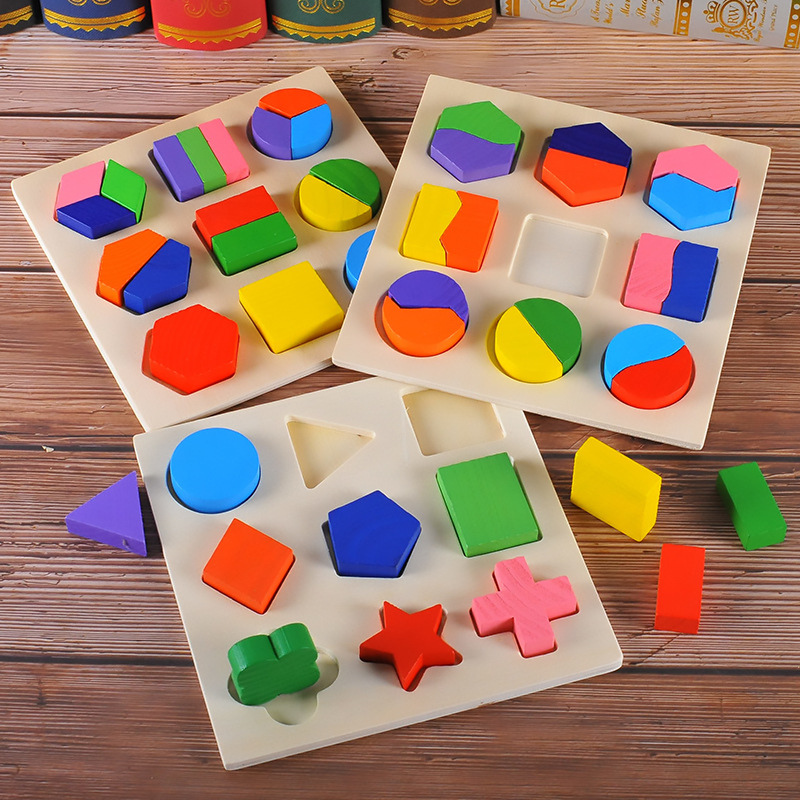 Wholesale China High Quality 3D Montessori Toys Geometrical Shape Early Education Wood Building Blocks Jigsaw Puzzle