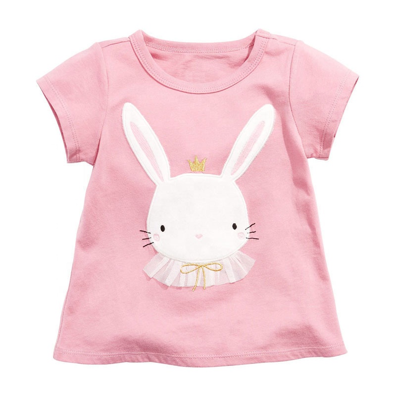 New Style Clothing Cute Pink Rabbit Pattern Girls T Shirt Children Teen Sport T-shirt Breathable 100% Cotton OEM Service Knitted