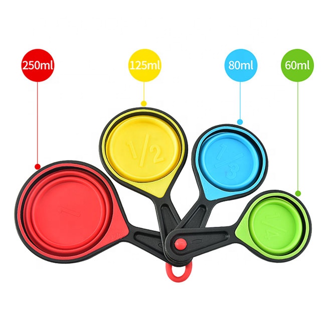 Colorful Space Saving Collapsible Silicone Measuring Cups and Spoons for Liquid Dry Measuring