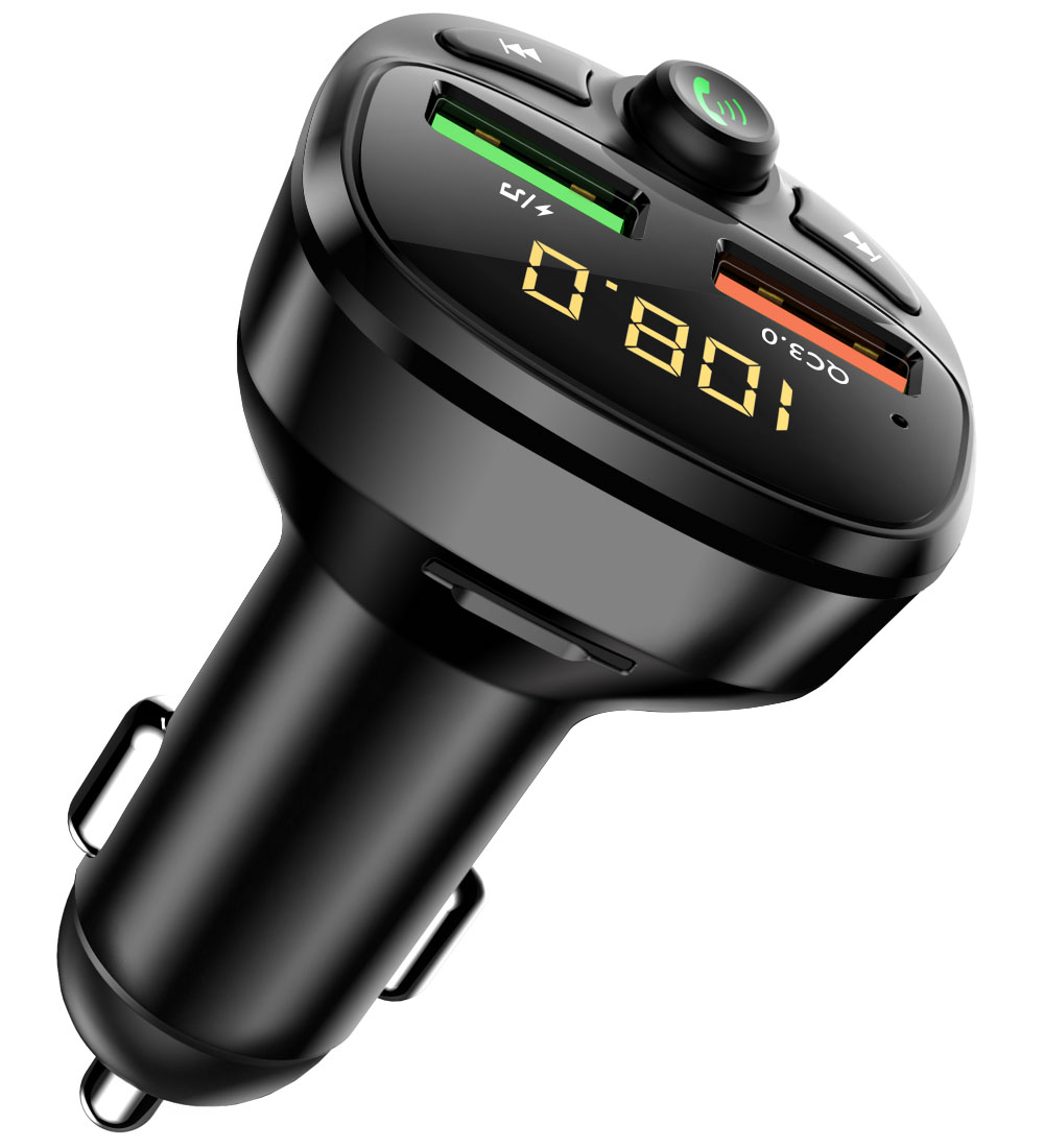 Автомобильный FM-передатчик, MP3-плеер с Bluetooth 5,0, приемником, двумя USB-портами для быстрой зарядки, QC3.0 U-дисковая навигация, музыкальный автомобильный комплект