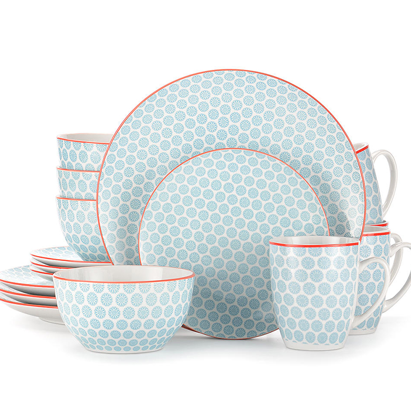 European modern ceramic dinnerware sets 16pcs fine printing chinese porcelain dinner set for restaurant