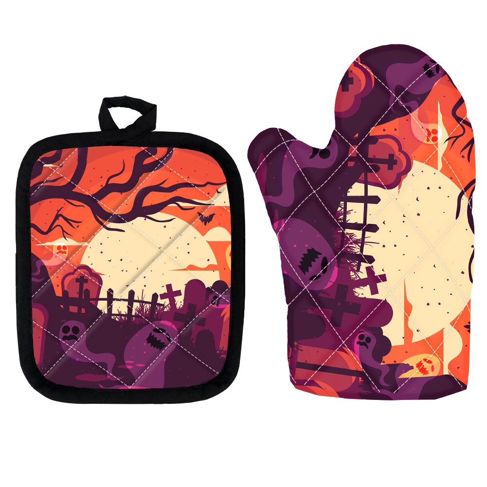 Halloween Party Letter Custom Print Home Accessories Oven Mitts For Cooking Baking Special Kitchen China Manufacture MOQ1