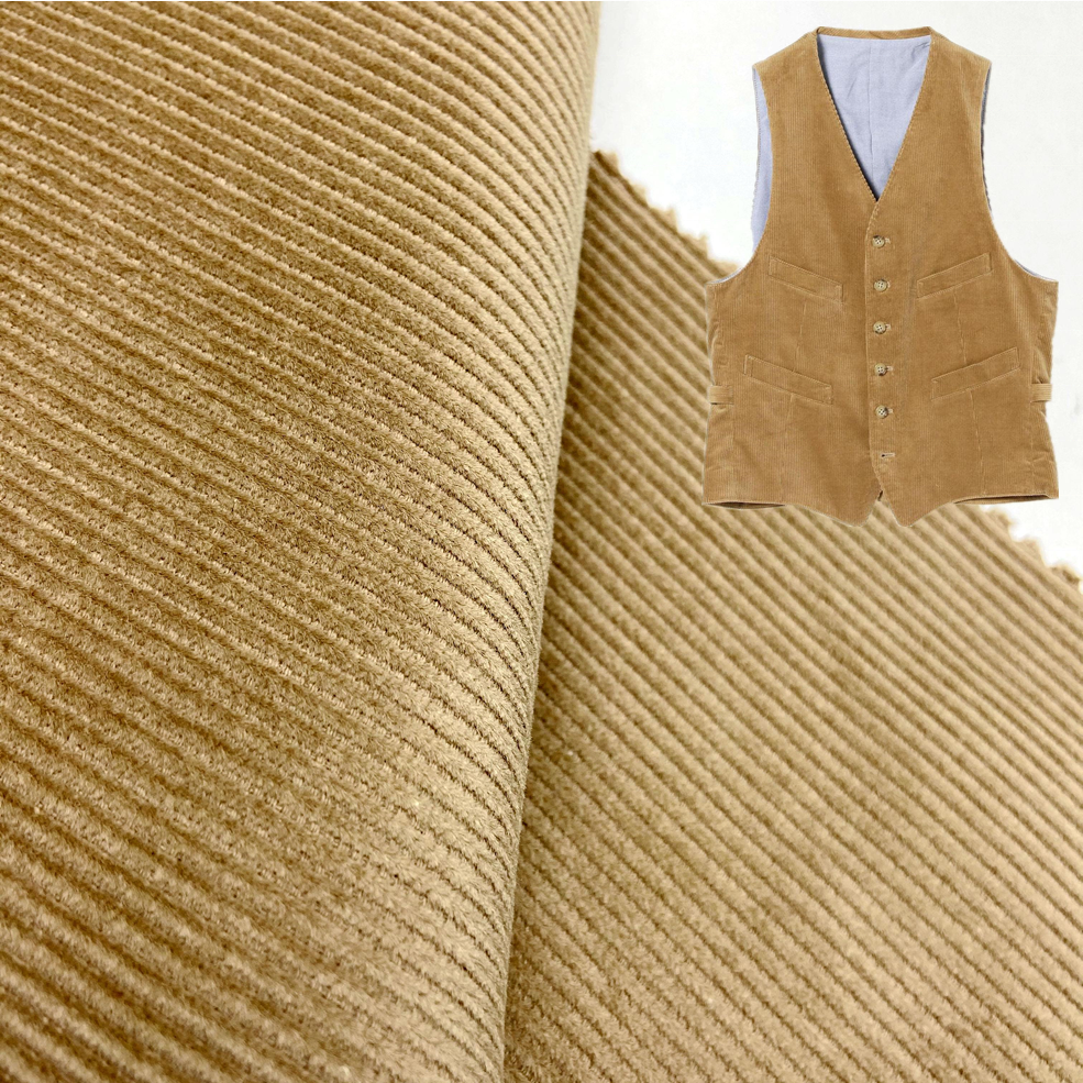 Factory hot selling khaki 11 wale woven 100% cotton corduroy fabric for mens waistcoat