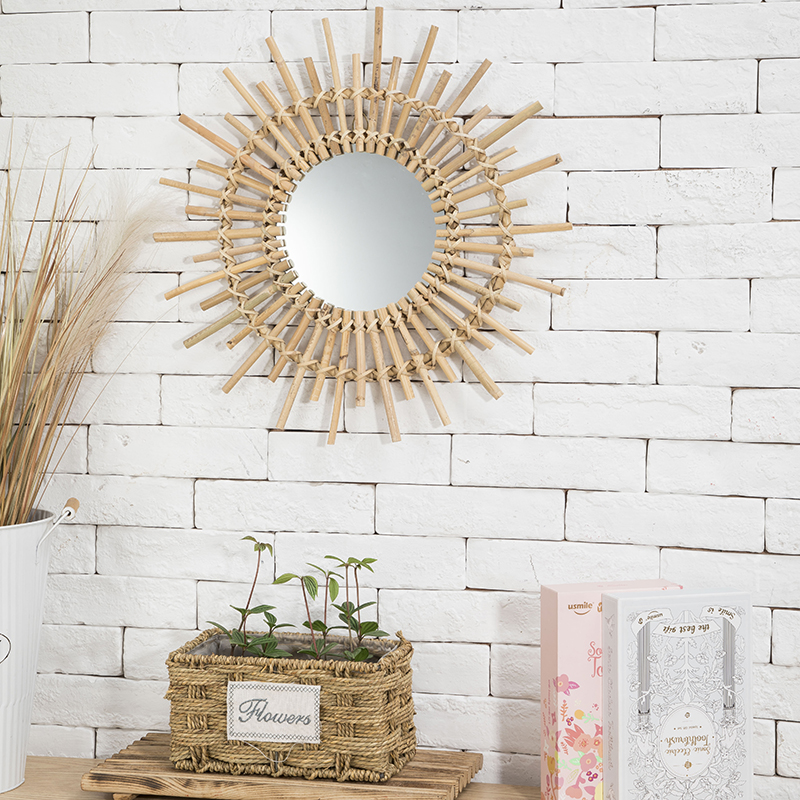 Willow decoration Mirror Nordic Homestays Wall decoration Hand-woven Mirror Living Room Porch Wall Hanging Vanity Mirror Pendant