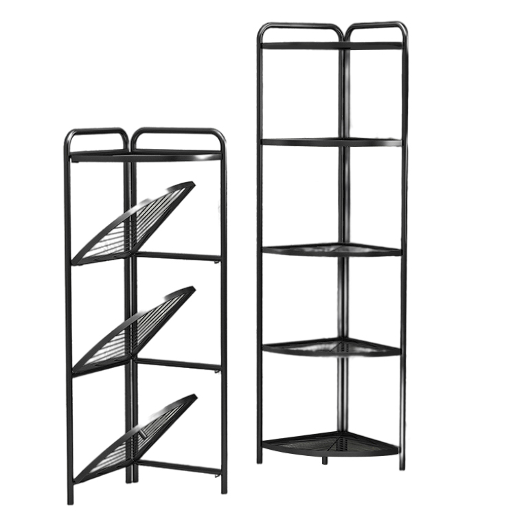 Good Quality 5 Tiers Bathroom Corner Storage Rack Multifunction Household Black Storage Shelves