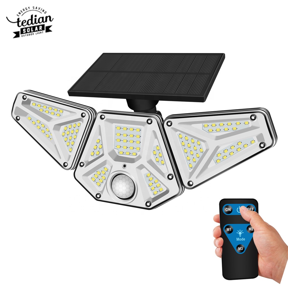 Brand new waterproof three-head outdoor motion sensor street light with remote control solar light garden wall street light