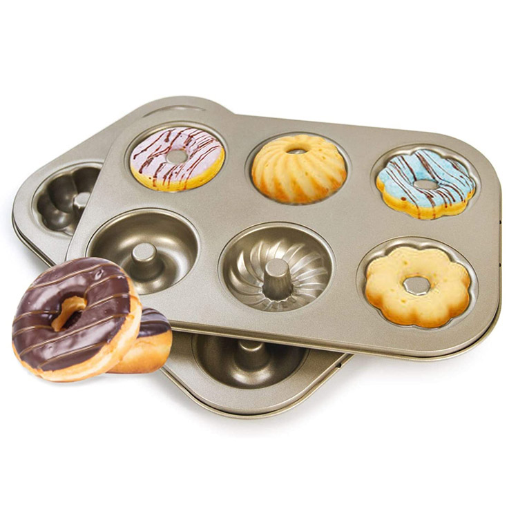 Chocolate Pastry Cooking Tool Round Doughnuts Baking Pan Cake Carbon Steel 6-Cavity Donuts Cake Mould for Mini Bagels