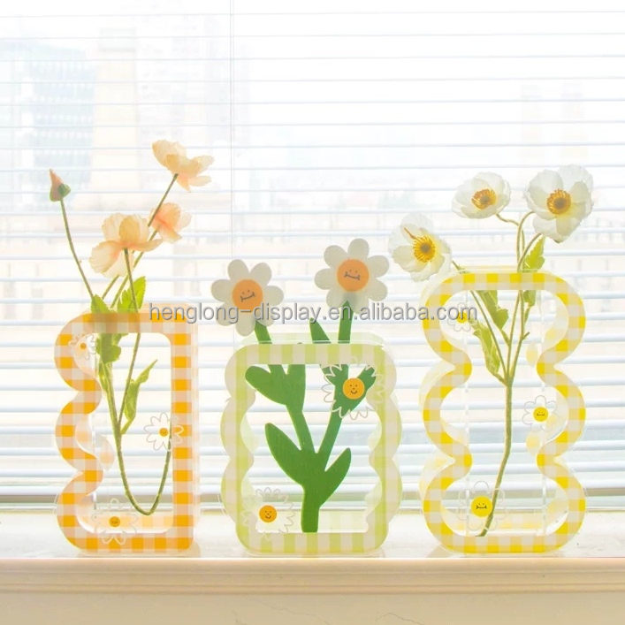 Waved Shape Perspex Flower Holder Home Decoration Color Acrylic Flower Vase Holder