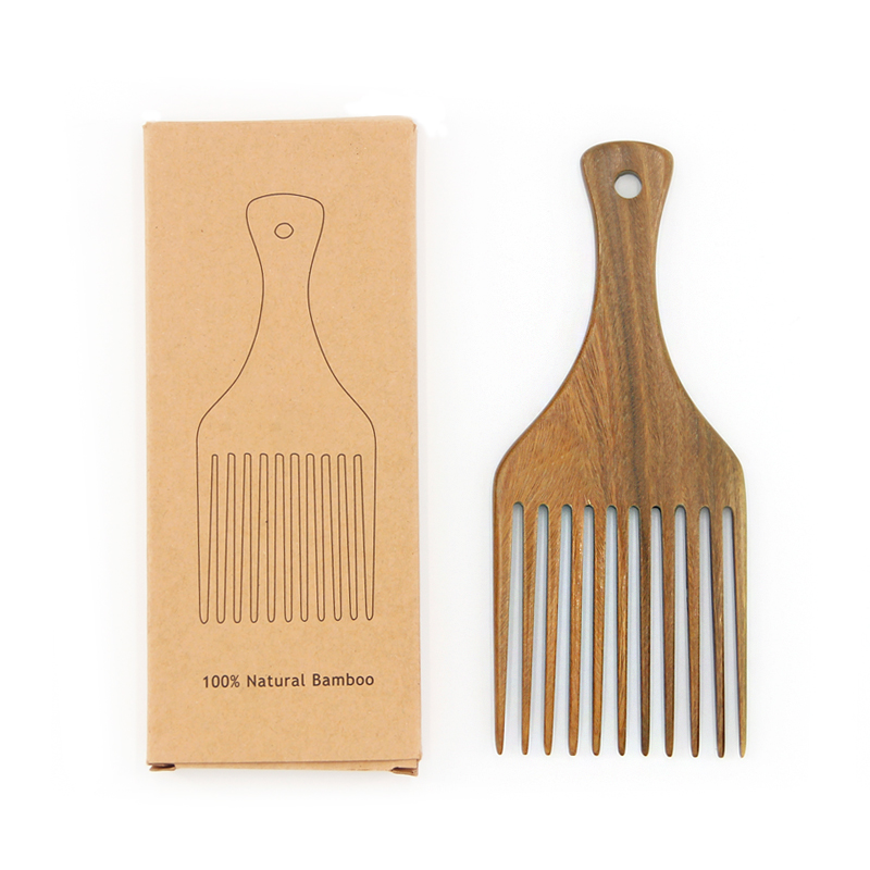 Handmade Eco-friendly Natural Wooden Wide Tooth Beard Comb Custom Logo Green Sandalwood Afro Pick Comb