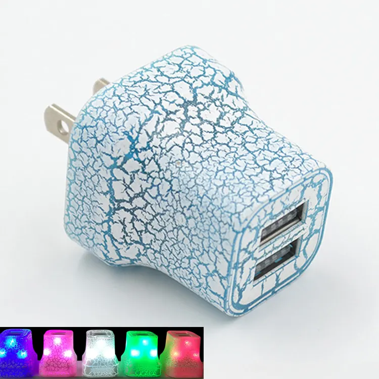 Customized 2.1A Crackle Design Light Up Phone Led Dual 2 USB Wall Charger