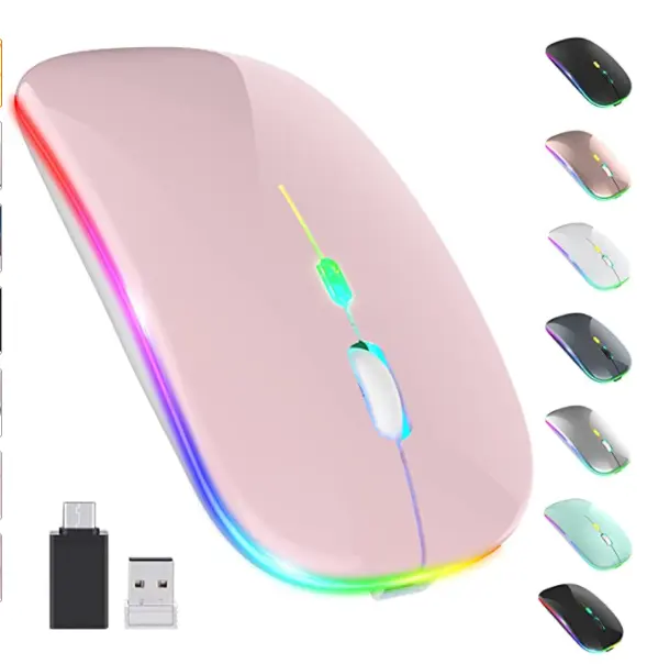 Esioxum Amazon LED Wireless Mouse Rechargeable Slim Silent Mouse 2.4G Portable Mobile Optical Office Mouse Notebook PC Laptop