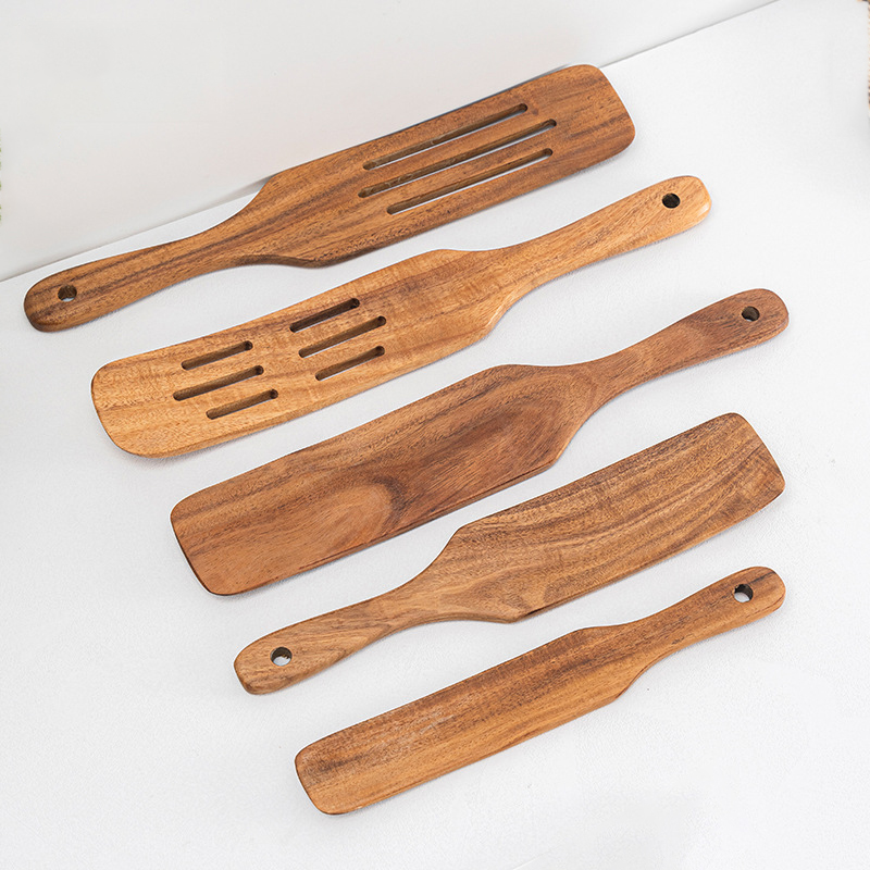 Kitchen Teak Wood Spatula 4-Piece Wooden Spurtle Set Salad Stirring Cooking Utensil Tool Kitchen Utensil Set