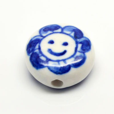 12-20mm handpainted flat round blue and white custom designs porcelain disc beads for jewelry making