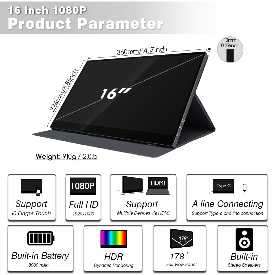 Sibolan встроенный аккумулятор 16 дюймов поддерживает Ma-c ноутбук смартфон игровой двойной экран расширенный монитор