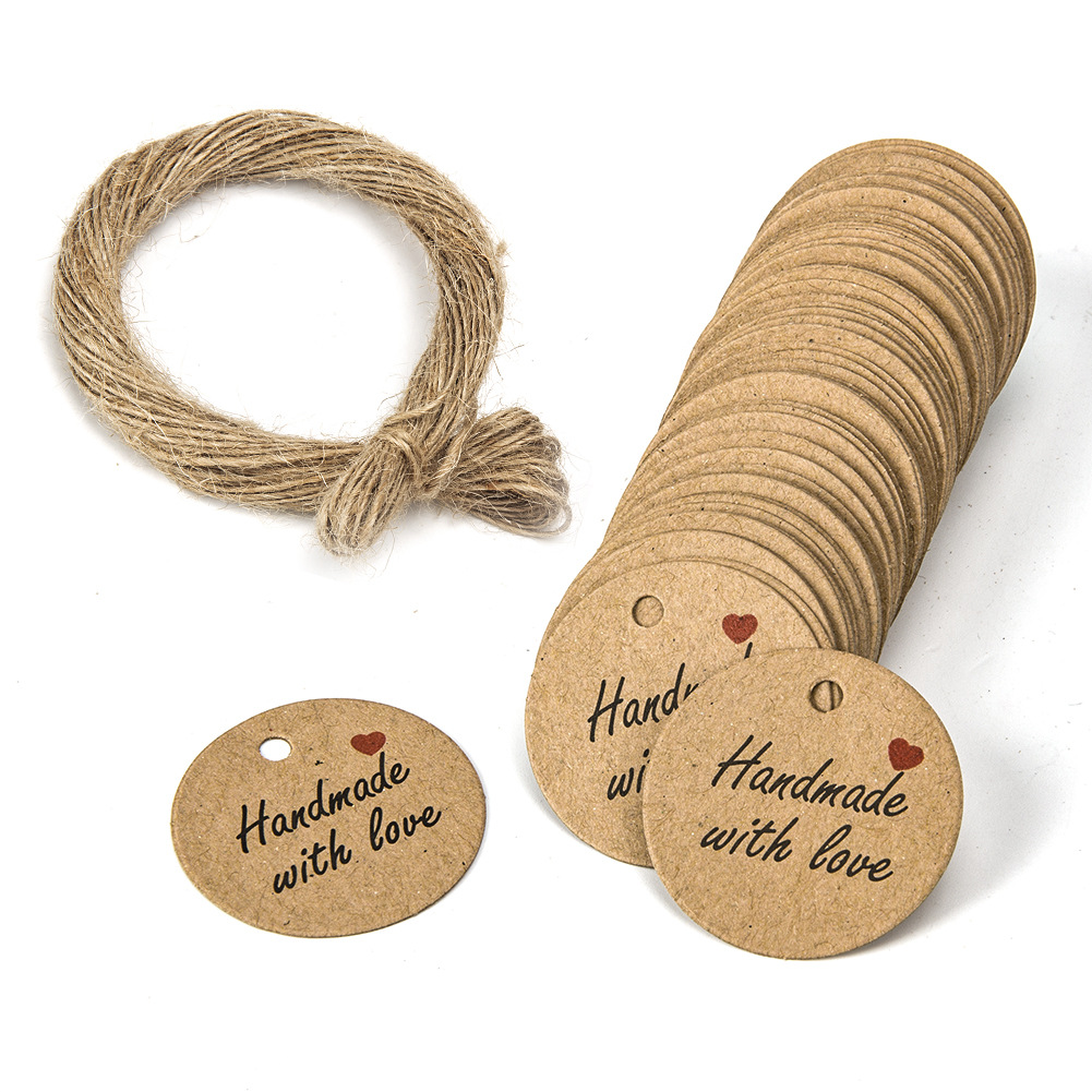 Круглые пользовательские печатные бирки ручной работы с надписью «Handmade with Love» коричневого цвета для малого бизнеса