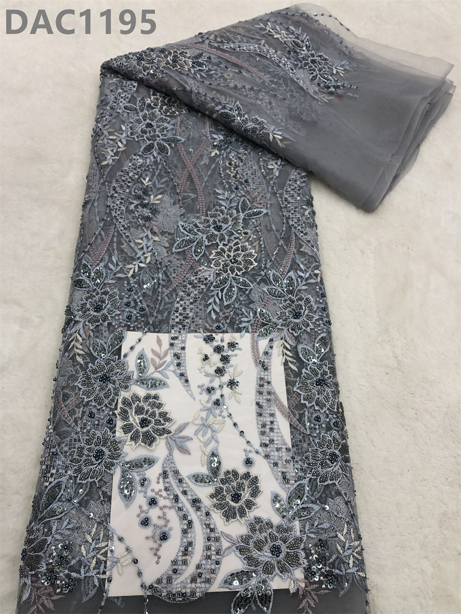 Green African Wedding Embroidery Tulle Sequins Lace Hand Beaded Lace Fabric For Wedding Dress Bridal Gown