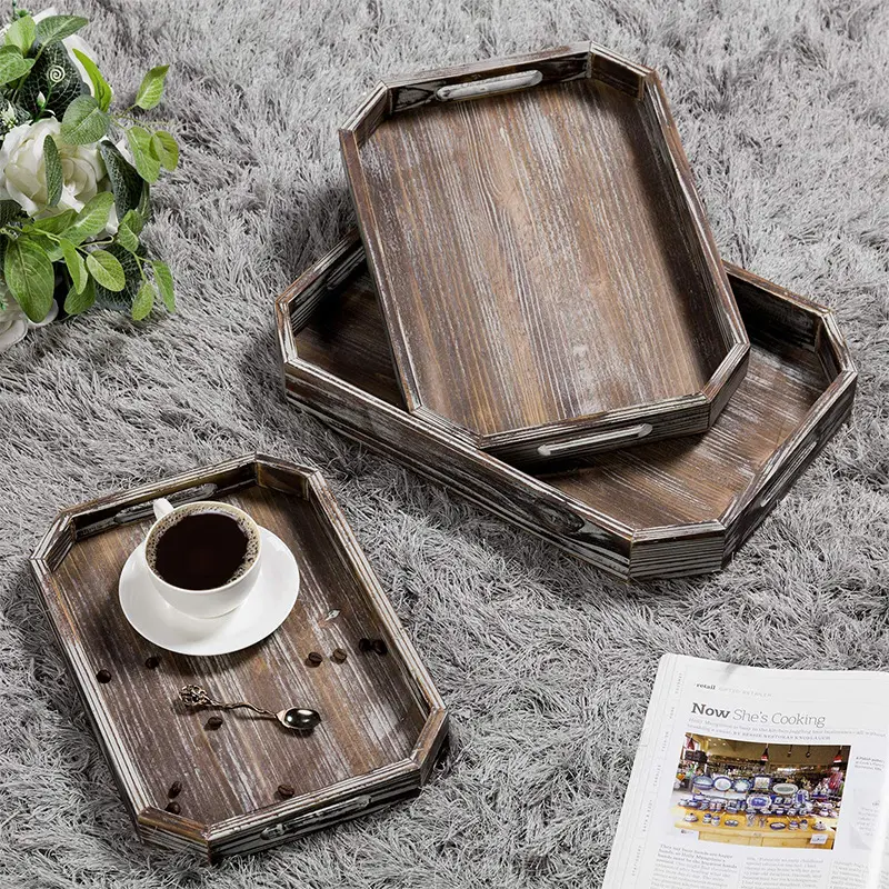 Wood Serving Tray Custom Acacia Serving Tray High Quality Hot Sale Coffee Table Pine Wooden Wood Tray