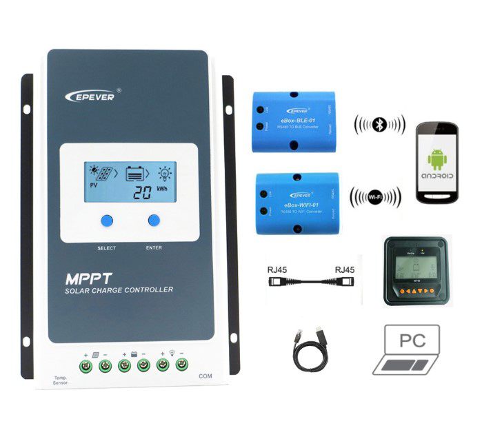 Автоматический Солнечный регулятор EPever MPPT Tracer1210AN 10 А 12 В 24 В, контроллеры зарядного устройства с дистанционным измерителем MT50, Wi-Fi, Bluetooth