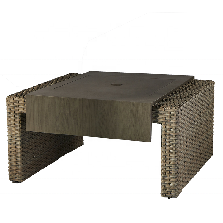 Декоративная прямоугольная подставка GardenTabletop с пропановым огнем, Плетеный ротанговый стол для отдыха