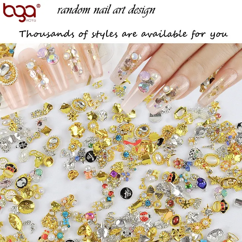 HOYa Wholesale customizable 500pcs random mixed alloy metallic nail art diamonds Nail Art Decoration for Nail Charms Props