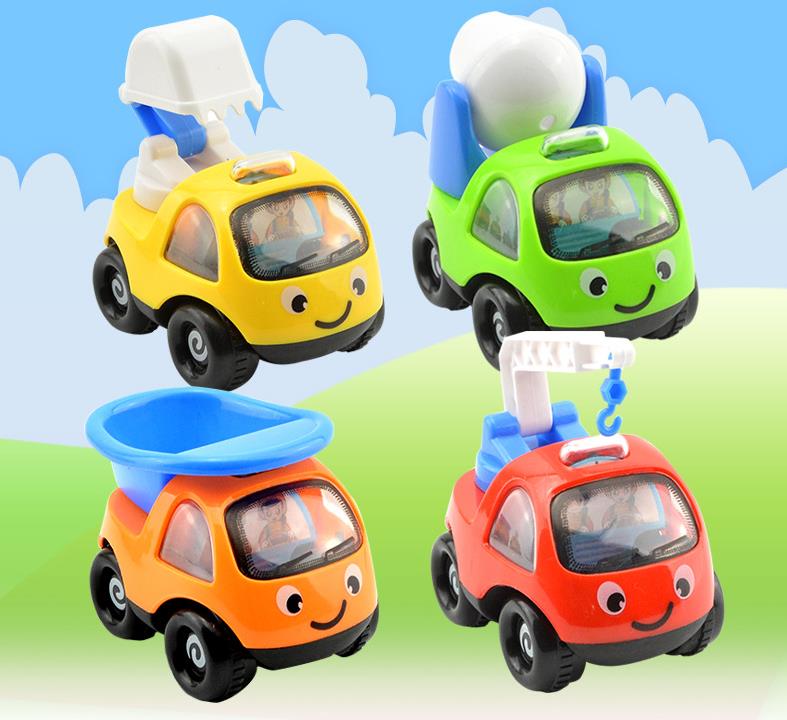 Cute Mini Cartoon Face Tractor Bulldozer Dump Truck Cement Mixer Friction Powered Cars Construction Vehicles Toys