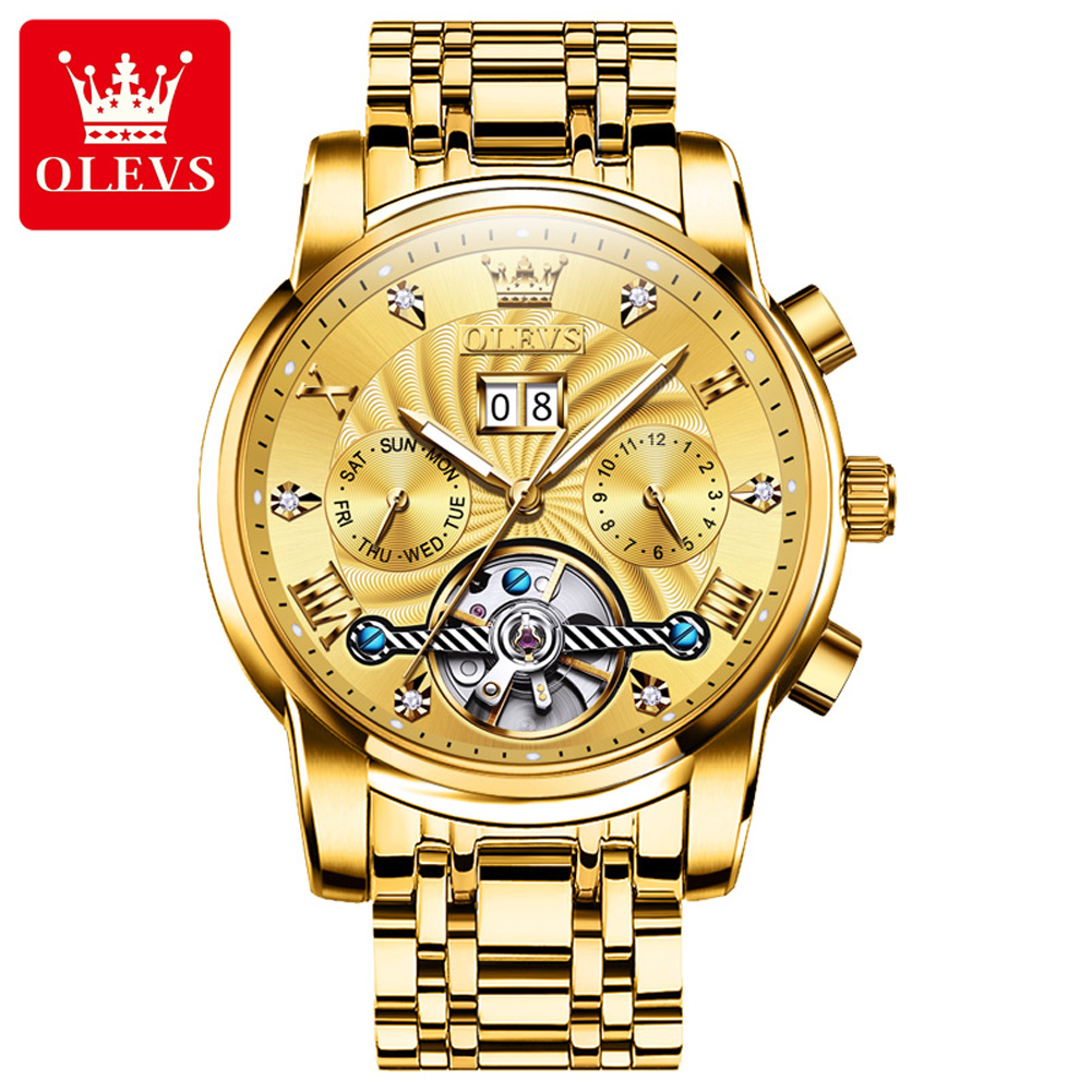 OLEVS 9910 hot sell men mechanical watch steel Strap Waterproof tourbillon watch Luminous rugged date display business watch kit