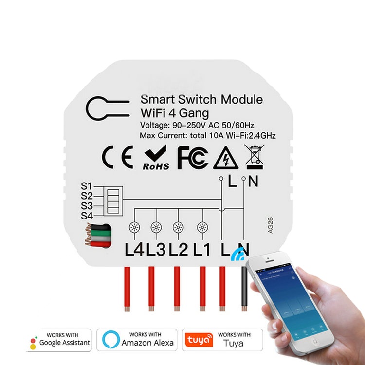 Новейшиe Wifi Tuya Smart выключатель 4 канала скрытые сбросить рокер MS104D мини модуль коммутатора