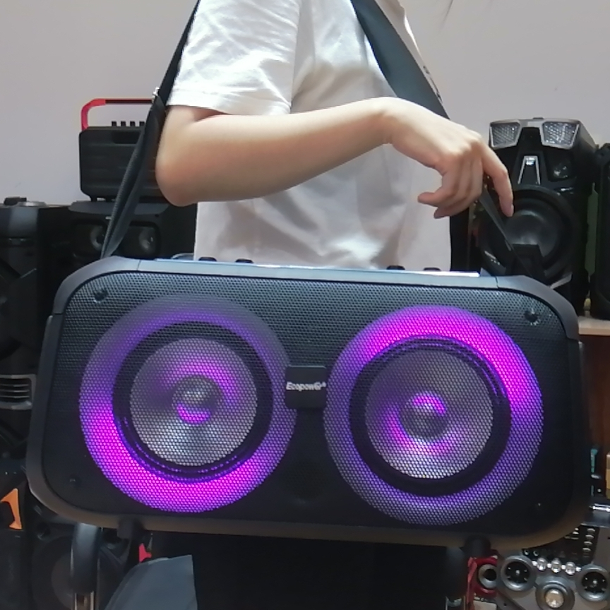 Newest DJ Party Speaker Partybox On the Go Portable Wireless Karaoke Led Bluetooth speaker with Belt, 2 wireless microphone
