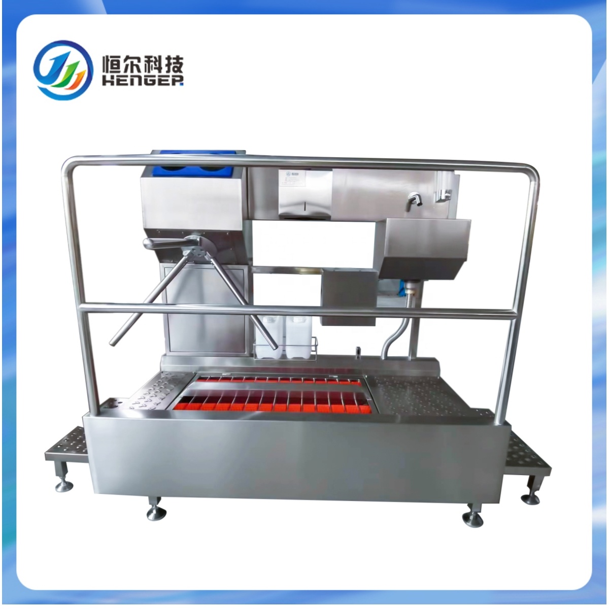 Hygiene station Boot washing machine scrubber Industrial shoe sole cleaning machine with turnstile tripod hand