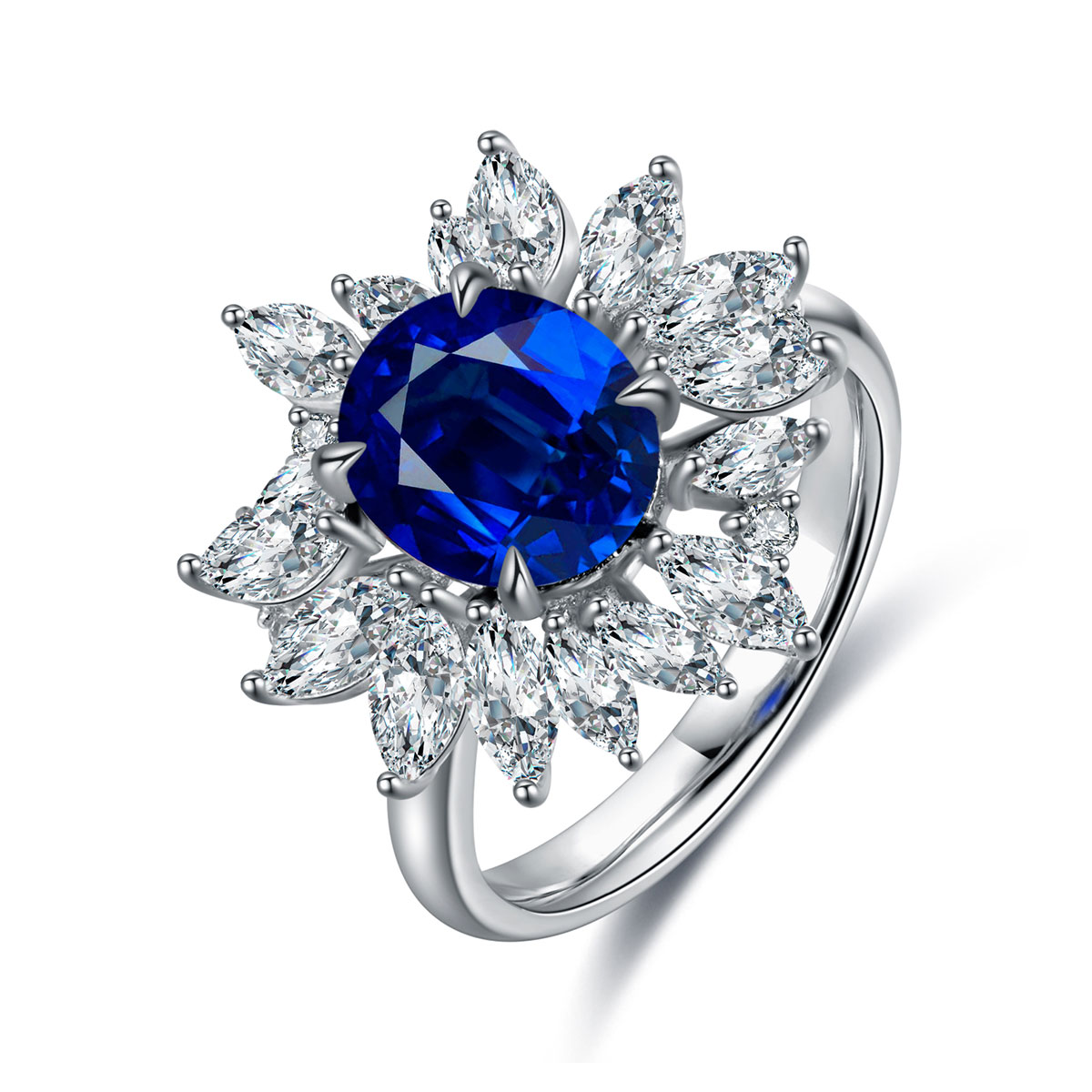 2.85ct lab grown blue sapphire 925 sterling silver ring Oval Shape for women Wholesale Ring Trendy Style jewelry