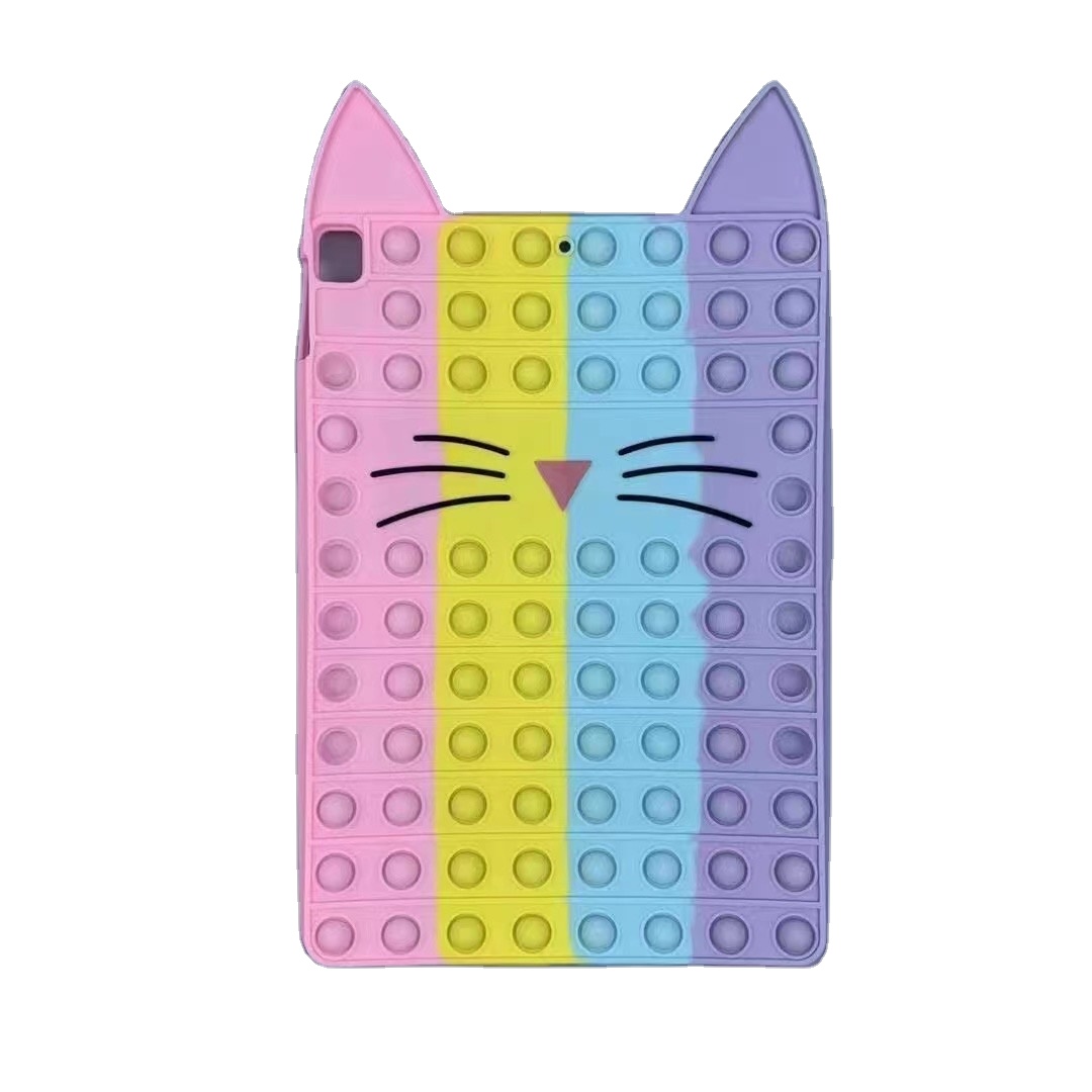 Cartoon Cat Tablet Case Silicone Sensory Fidget Toy Tablet Cover Push Bubble Game Tablet Case for ipad 10.2 10.9 12.9inch