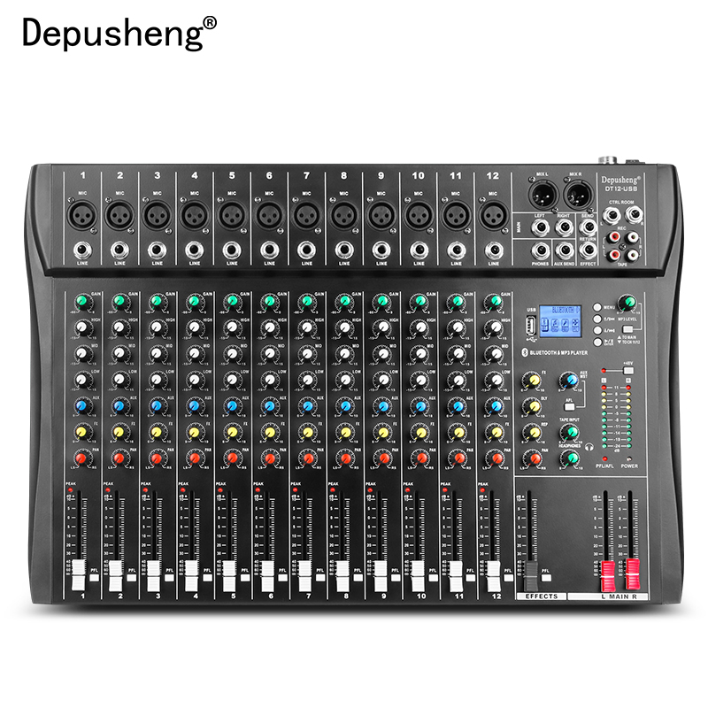 Depusheng DT12 Профессиональная студия аудио DJ микшер 48В, украшенное мозаикой из драгоценных камней, 12 каналов аудио микшерный пульт
