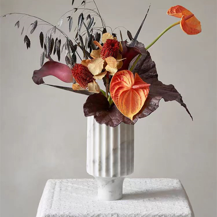 Fashion Luxury White Marble Stone Flower Vase Antique Stones Flower Vases for Decorative