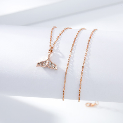 Ladies new design 18K goldplated necklace zircon fishtail clavicle chain