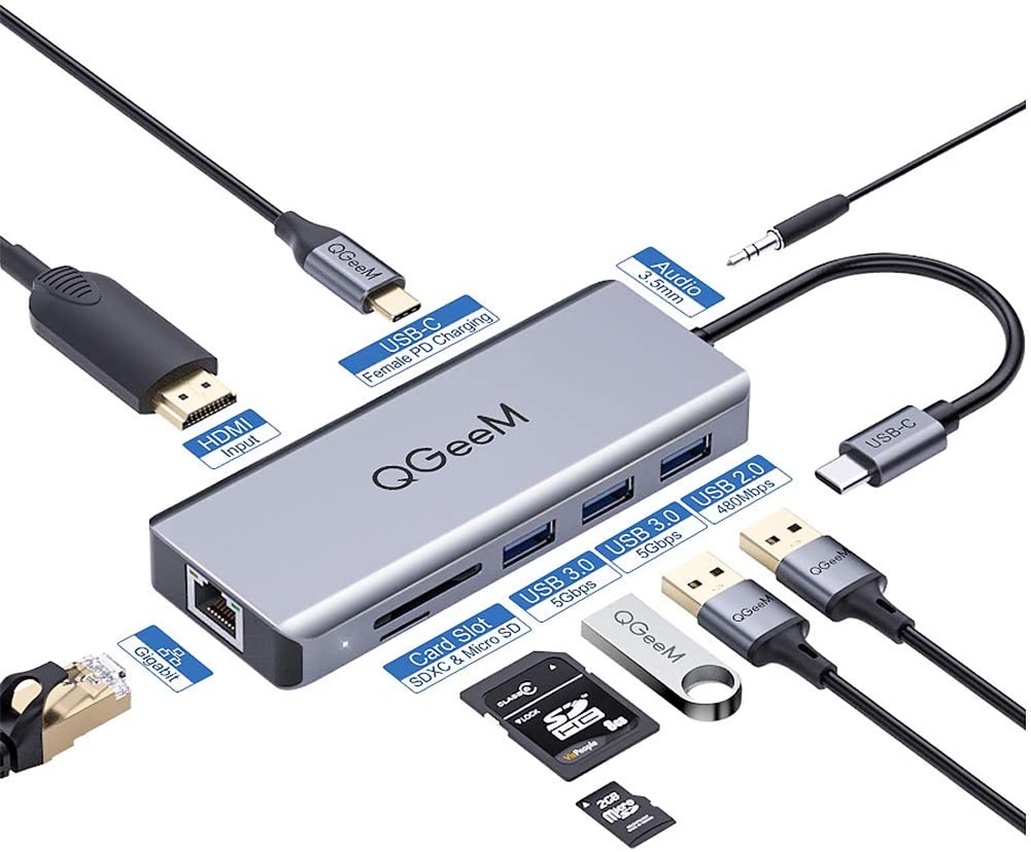 USB C концентратор QGeeM 9 в 1 type-c Ключ с HDMI 4K 100W PD зарядки USB 3,0/2,0 Совместимость с большим количеством USB-C устройств