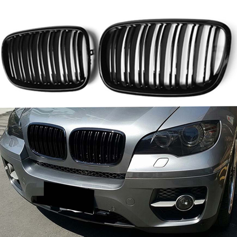 Двойная решетка для гонок E70 E71 решетка для BMW X5 X6 SUV 4 дверные решетки 2-Slat ABS глянцевый черный цвет автостайлинг 2008-2014