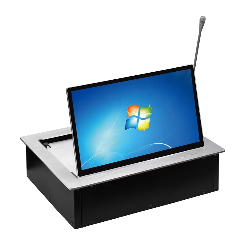 Conference system motorized flip up desk computer lcd monitor lift