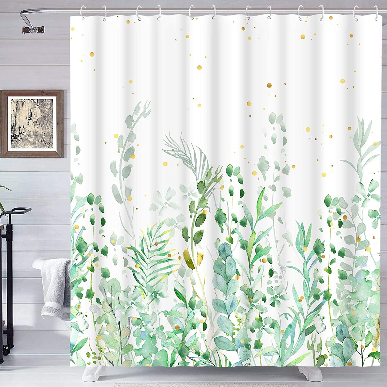 Hot Sale In Stock Floral Designers Shower Curtain Set With 12 Hooks Teal Plant Nature Leaf Shower Curtains