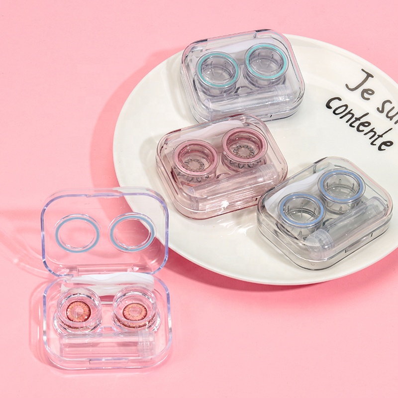 Integrated transparent contact lenses cases boxes with color rubber circle Novelty contact lens case set mini contact lens box