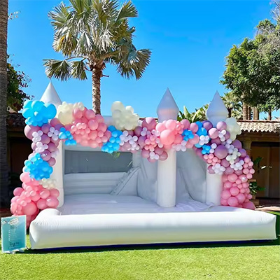New Large Inflatable Bouncer House Commercial With Ball Pit And Slide Jumping White Bouncy Castle For Wedding Birthdays Party