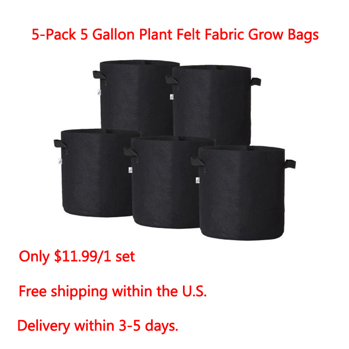5 Gallon 5-Pack Felt Fabric Plant Pots with Reinforced Handles for Gardening