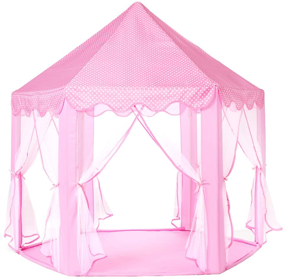 Baby Kids Castle Play Tent Girls Large Playhouse Yurt Princess Tent with Lights