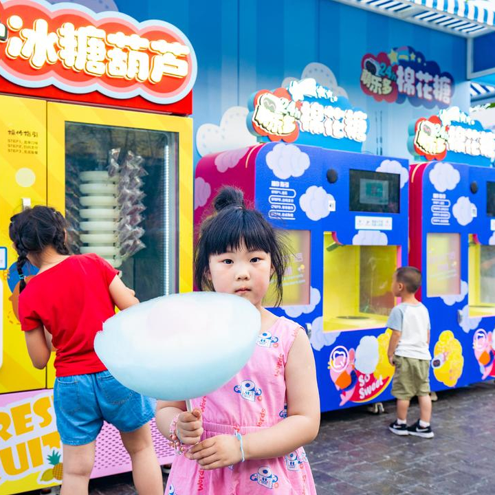 fully automatic cotton candy robot for colourful flowers in cinema