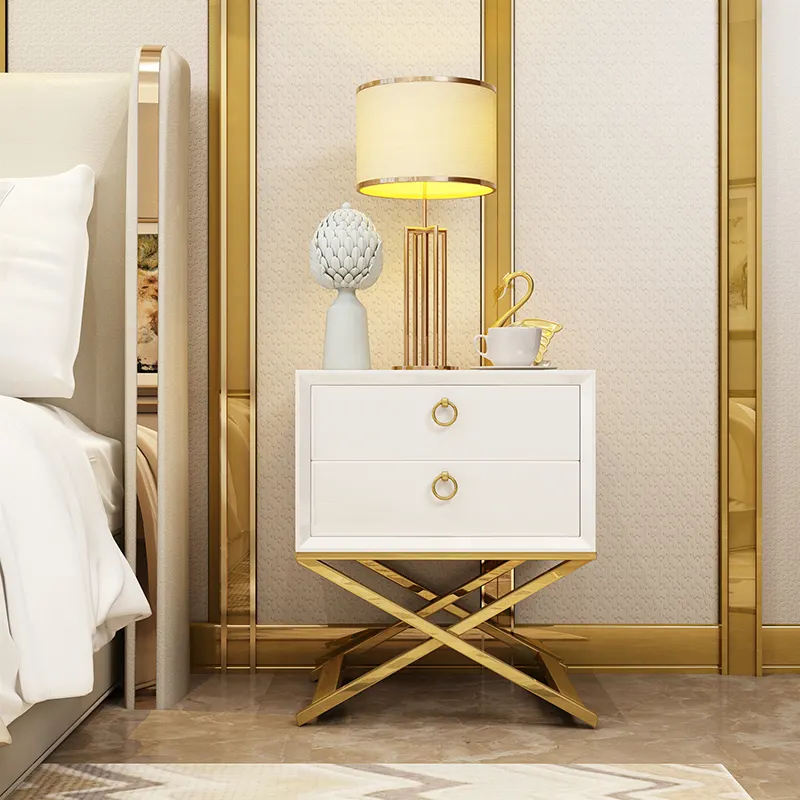 Домашняя мебель, Современная Золотая рамка из нержавеющей стали, деревянная Роскошная Ночная подставка, прикроватный столик