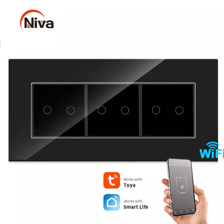 Черный взломать Tuya Smart Home система Настенные светильники электрические 6 Gang сенсорный Умный переключатель с контроллером