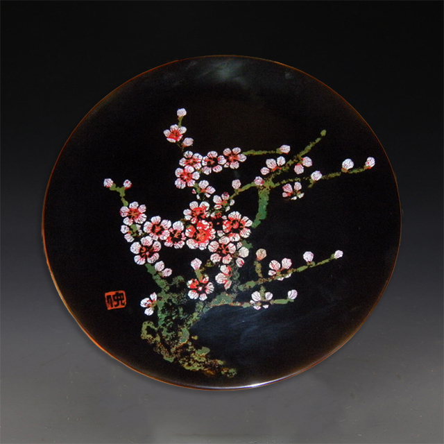Customized Gifts Hot Items Handmade Natural Plato Lacquered Plate Eco-Friendly Home Decor Luxury Lacquer plum blossom Plate