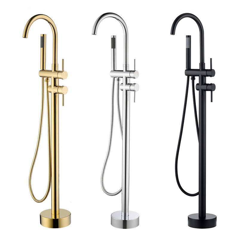 Factory Direct Golden Floorstanding Floor Mounted Bath Tub Faucet Tap Faucet Floor Stand Faucets