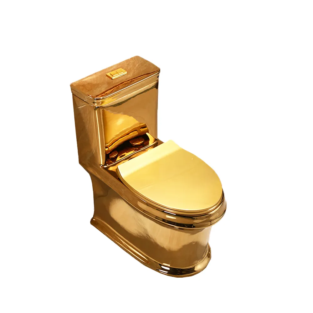 Hot selling bathroom golden sanitary ware wc one piece ceramic luxury gold toilet