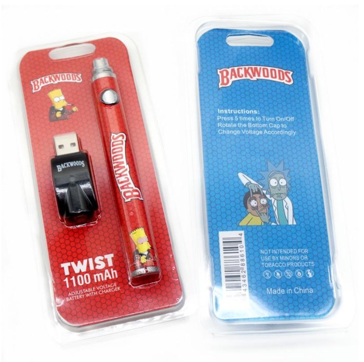 2021 New Arrival 510 Thread Battery 1100mah Variable Voltage Twist Backwoods Battery For Thick Oil Cartridge
